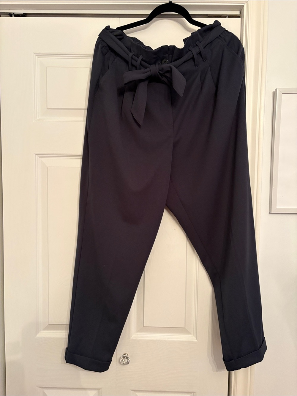Penningtons Navy Paperbag Waist Tapered Trousers with Tie